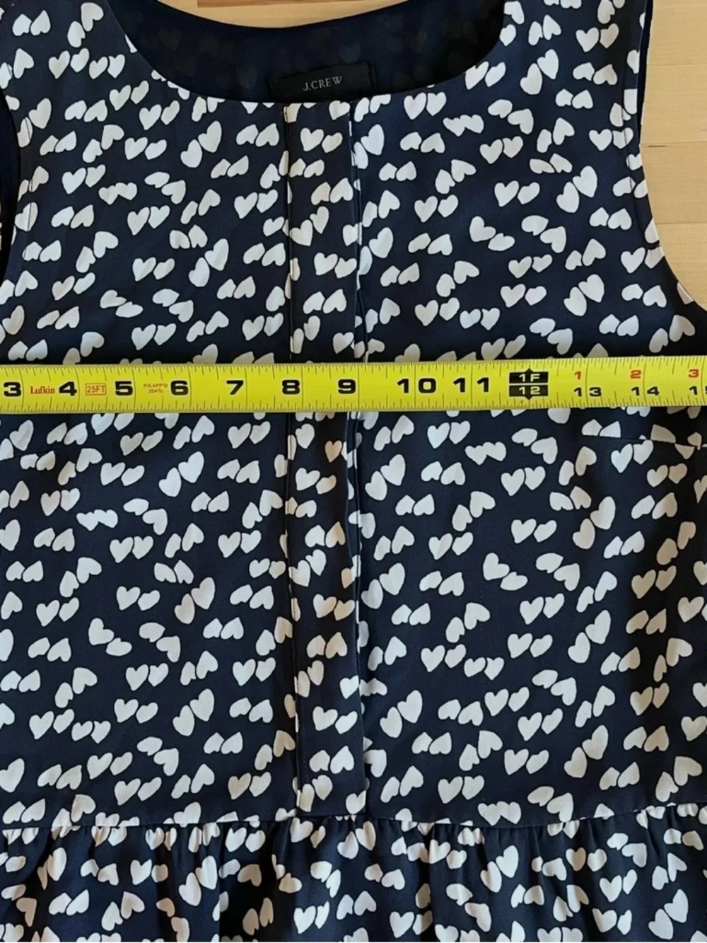 J Crew Navy Heart Print Sz O Sleeveless Half Placket Chiffon Mini Dress Preppy